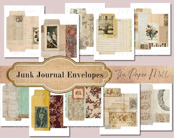 Junk Journal Money Envelope Templates, Collage Paper Envelopes, Embellishments