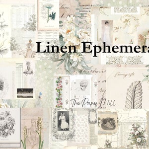 Linen Ephemera, Vintage White Journal, Printable, Digital Download, Collage Sheet, Junk Journal Ephemera, Embellishments