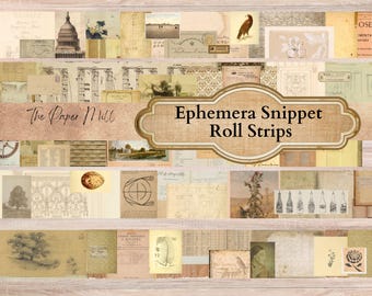 Junk Journal Digital, Ephemera Snippet Roll Strips, Faux Washi Embellishment,