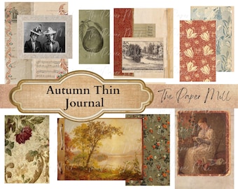 Printable Fall Autumn Thin Journal Kit, Printable papers, Digital Download Ephemera Kit, embellishments