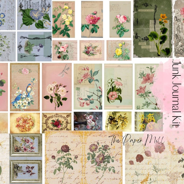 Digital Over Grown Fancy Florals Junk journal kit, floral journal Printable Journal Page, Embellishments, download papers