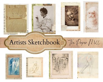 Artists Sketchbook Vintage Printable Collection - Digital Download - Antique Papers - Collage for Journaling