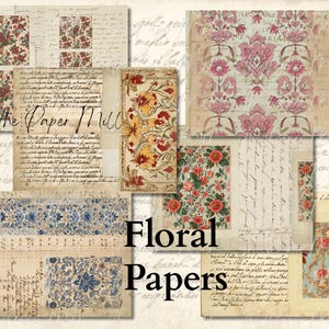 Junk Journal Vintage Floral Papers- Printable Collection - Digital Download - Antique Papers - Collage for Journaling