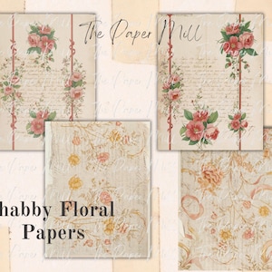 Junk Journal Shabby Florals Printable Collection - Digital Download - Antique Papers - Collage for Journaling