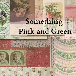 Vintage etwas rosa und grün Journal, bedruckbar, digitaler Download, Collage Sheet, Junk Journal Ephemera, Verzierungen