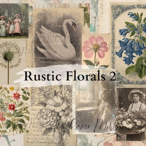 Collezione stampabile Vintage Rustic Florals 2 - Download digitale - Carte antiche - Collage per il diario