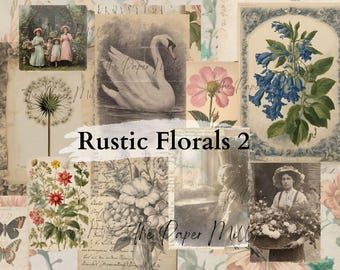 Vintage Rustic Florals 2 Printable Collection - Digital Download - Antique Papers - Collage for Journaling