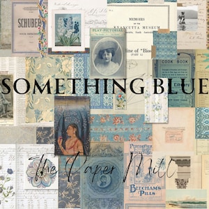 Vintage Something Blue Journal, Afdrukbaar, Digitale Download, Collage Sheet, Junk Journal Ephemera, Versieringen