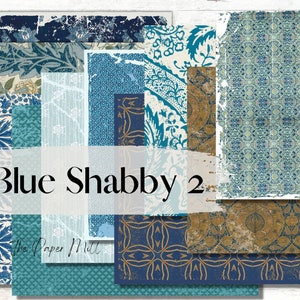 Shabby Blue Papers Junk Journal Kit, Grungy Vintage Printable Ephemera, Blumenpapier, Collage Blätter