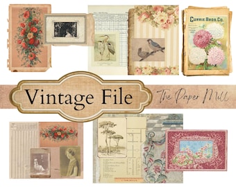 Vintage File and Ephemera Printable Collection - Digital Download - Antique Papers - Collage for Journaling