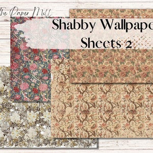 Junk Journal Digital Shabby Wallpaper Papers Kit, Grungy Vintage Printable ephemera, floral paper, collage sheets