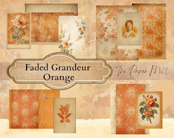 Faded Grandeur Orange Junk Journal Paper – Vintage Ephemera -Digital Download