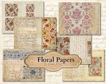 Junk Journal Vintage Floral Papers- Printable Collection - Digital Download - Antique Papers - Collage for Journaling