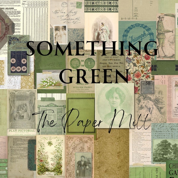 Vintage Something Green Journal, Printable, Digital Download, Collage Sheet, Junk Journal Ephemera, Embellishments