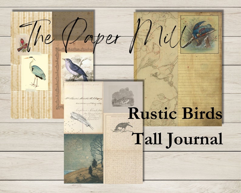 Vintage Rustic Bird Tall Journal Printable Collection Digital Download ...