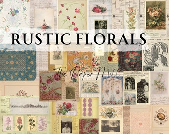 Vintage Rustic Florals Printable Collection - Digital Download - Antique Papers - Collage for Journaling