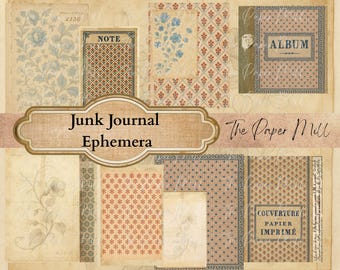 Vintage Junk Journal Printable Collection, Ephemera Antique Paper