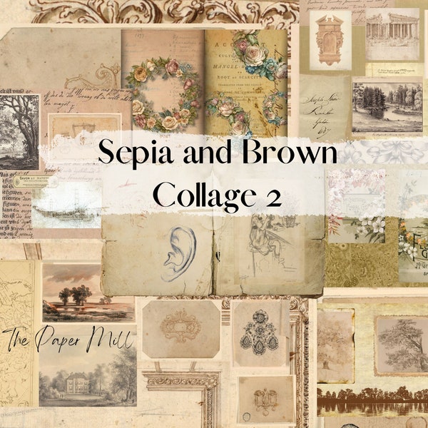 Vintage Sepia Journal, Printable, Digital Download, Collage Sheet, Junk Journal Ephemera, Embellishments