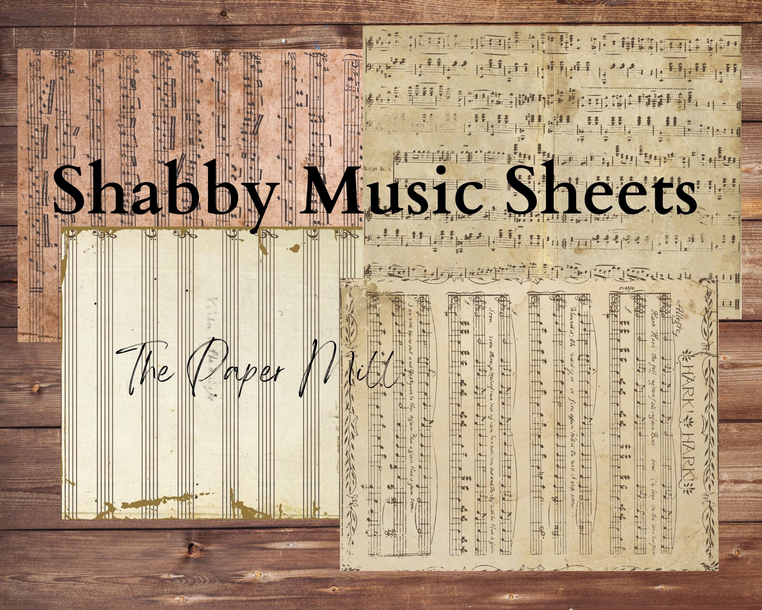 Shabby Music Sheets Junk Journal Kit, Grungy Vintage Printable Ephemera ...