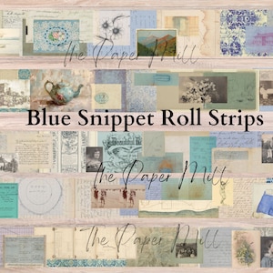 Junk Journal Digital, Blue Snippet Roll Strips, Faux Washi Embellishment,