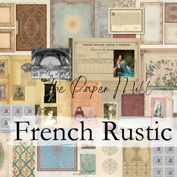 Vintage French Rustic Printable Collection - Digital Download - Antique Papers - Collage for Journaling