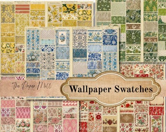 Vintage Wallpaper Swatches samples, Junk Journal- Printable Collection - Digital Download - Antique Papers - Collage for Journaling