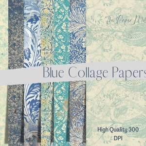 Shabby Blue Papers Junk Journal Kit, Grungy Vintage Printable ephemera, floral paper, collage sheets