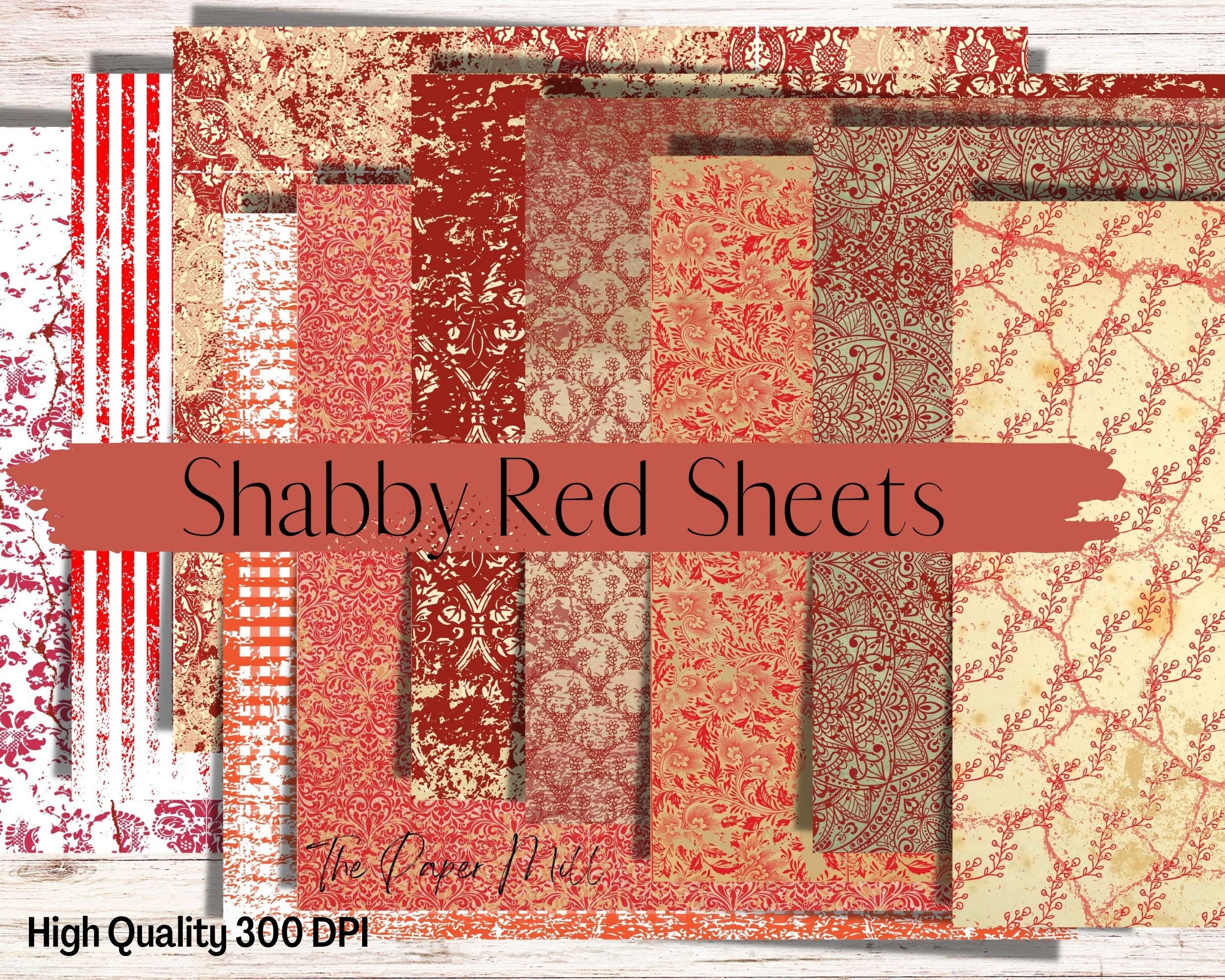 Shabby Red Papers Junk Journal Kit, Grungy Vintage Printable Ephemera, Floral Paper, Collage ...
