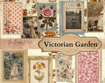 Victorian Garden Botanical Printable Collection - Digital Download - Antique Papers - Collage for Journaling