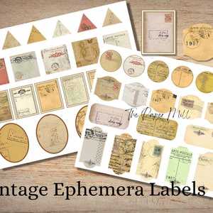 Petit Paper tags - vintage style collage sheets - Digital Download Kit - Antique Papers - Printables for Journaling and Art