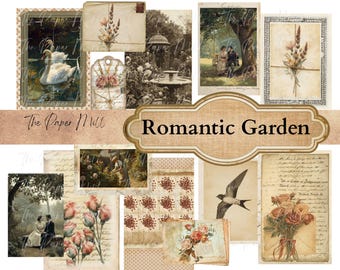 Vintage Romantic Garden Junk Journal Kit, Printable Collection - Digital Download - Antique Style Papers