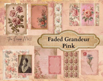 Junk Journal Faded Grandeur Pink Backgrounds - Digital Download - Antique Papers - Collage for Journaling
