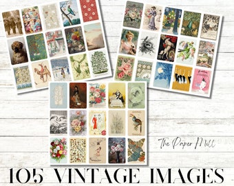 Digital Vintage Images, Junk Journal kit, Faux Tea Cards, Tag Printable papers, Ephemera, gift tags,