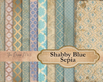Shabby Blue Sepia Junk Journal Paper, Grungy Ephemera (Digital Download)