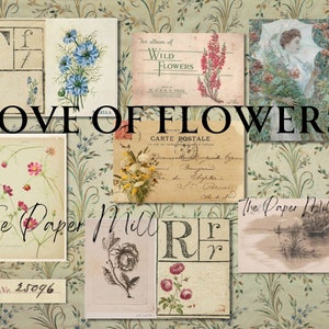 Instant download Journal Papers, Love Of Flowers Junk journal kit, floral journal Printable Journal Page, Embellishments, download papers