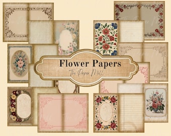 Floral Junk Journal Paper – Vintage Ephemera, Flower Collection (Digital Download)