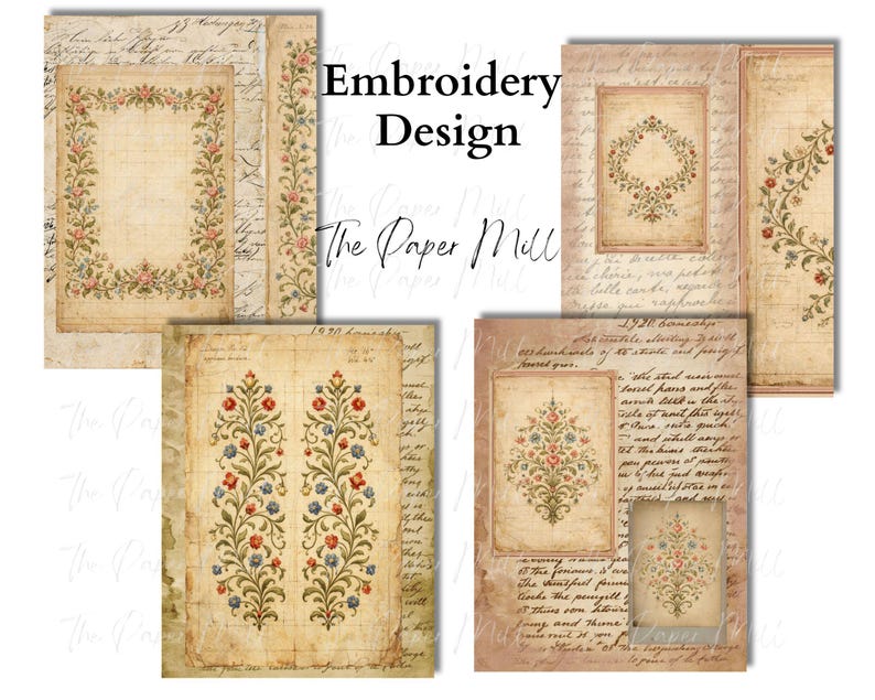 Vintage Embroidery Pattern Ephemera Junk Journal Printable Kit - Etsy