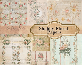 Junk Journal Shabby Florals Printable Collection - Digital Download - Antique Papers - Collage for Journaling