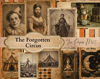Vintage Halloween Printable Kit -The Forgotten Circus - Autumn - Fall -Digital Download - Collage for Journaling