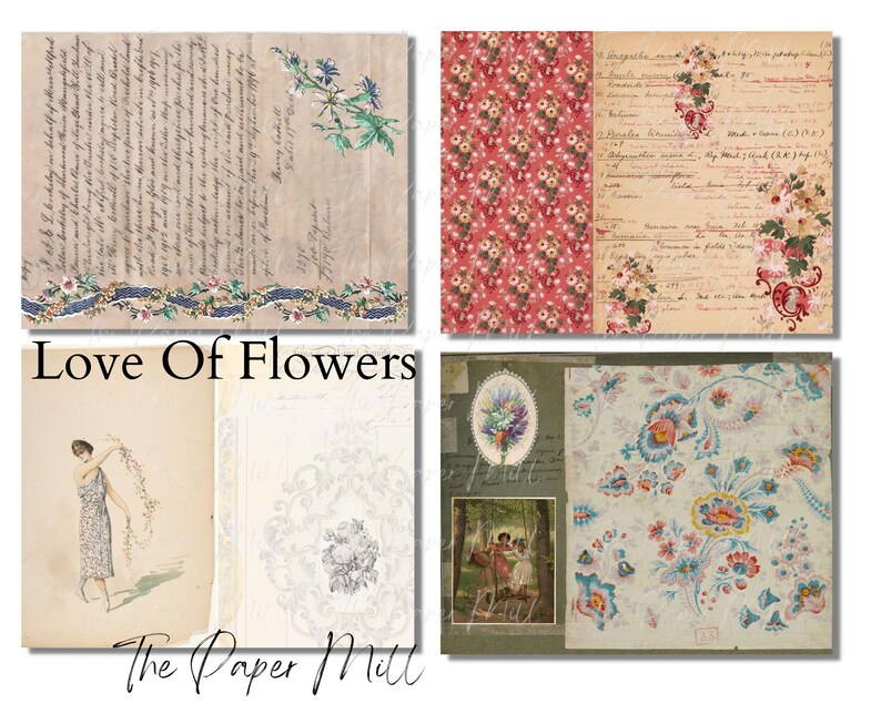 Floral Junk Journal Kit, Vintage Flower Printable Pages (digital ...