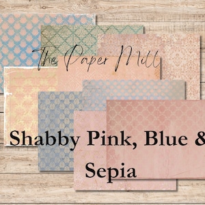Digital Shabby Blue and Pink Sepia Papers Junk Journal Kit, Grungy Vintage Printable ephemera, floral paper, collage sheets