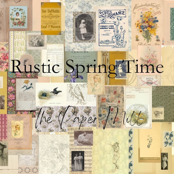 Vintage Rustic Spring Time Printable Collection - Digital Download - Antique Papers - Collage for Journaling