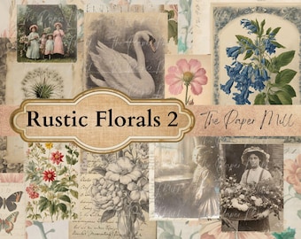 Vintage Rustic Florals 2 Printable Collection - Digital Download - Antique Papers - Collage for Journaling