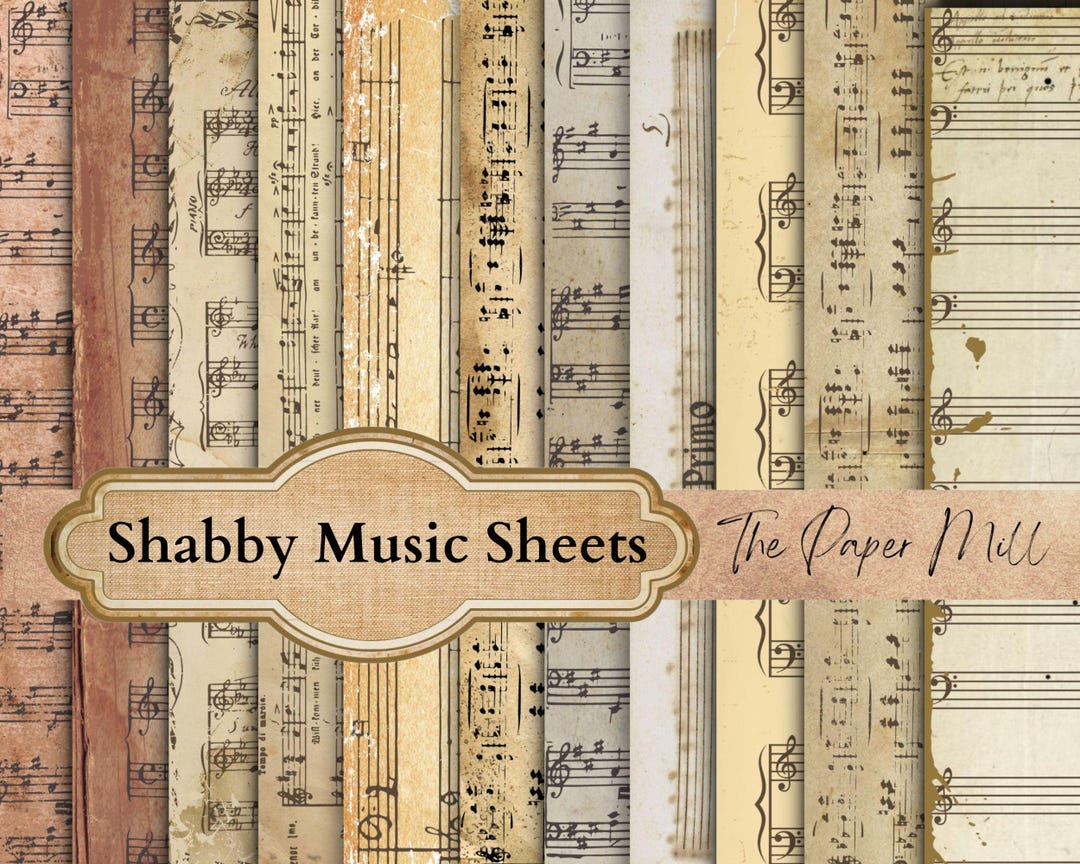 Shabby Music Sheets Junk Journal Kit, Grungy Vintage Printable Ephemera ...