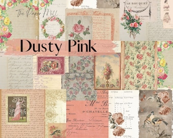 Vintage Pink Journal, Printable, Digital Download, Collage Sheet, Junk Journal Ephemera, Embellishments