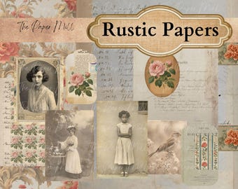 Vintage Rustic Papers Printable Collection - Digital Download - Antique Papers - Collage for Journaling