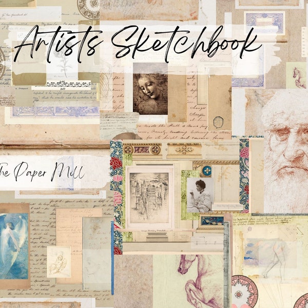 Artists Sketchbook Vintage Printable Collection - Digital Download - Antique Papers - Collage for Journaling