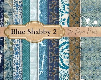 Shabby Blue Papers Junk Journal Kit, Grungy Vintage Printable ephemera, floral paper, collage sheets