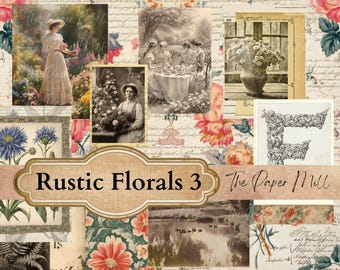 Vintage Rustic Florals 3 Printable Collection - Digital Download - Antique Papers - Collage for Journaling