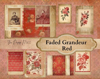 Faded Grandeur Red Junk Journal Paper – Vintage Ephemera -Digital Download